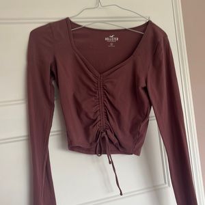Hollister Maroon Cinch Front Long Sleeve Shirt